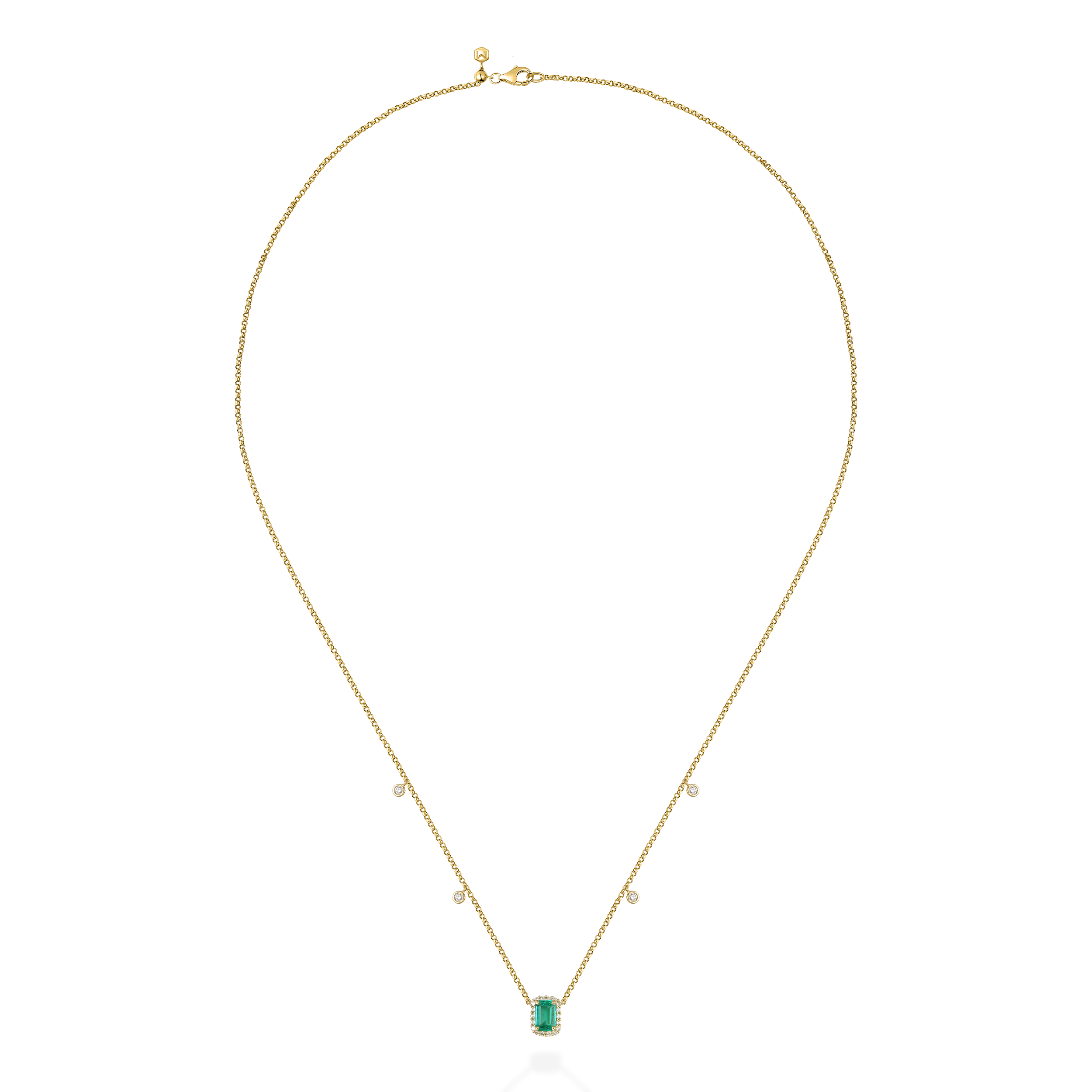 Halo emerald diamond necklace